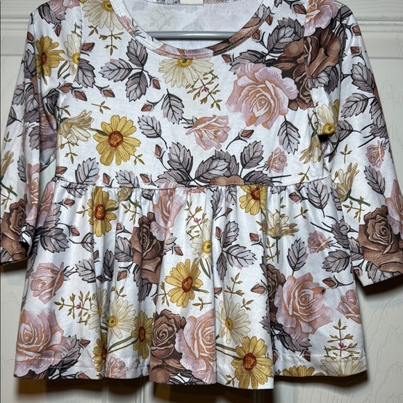 Toddler Girls Warm Tone Floral Print Flowy Long Sleeve Top Size 12 Months - Picture 3 of 4